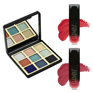Aqua Bundle -Aqua eyeshadow palette with Tokyo and Miami matte liquid lipstick bundle and gift set -Eleman Beauty